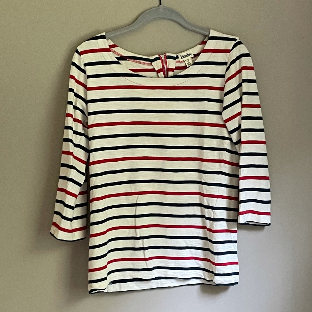 Hatley striped 3/4 length tee with zipper detail